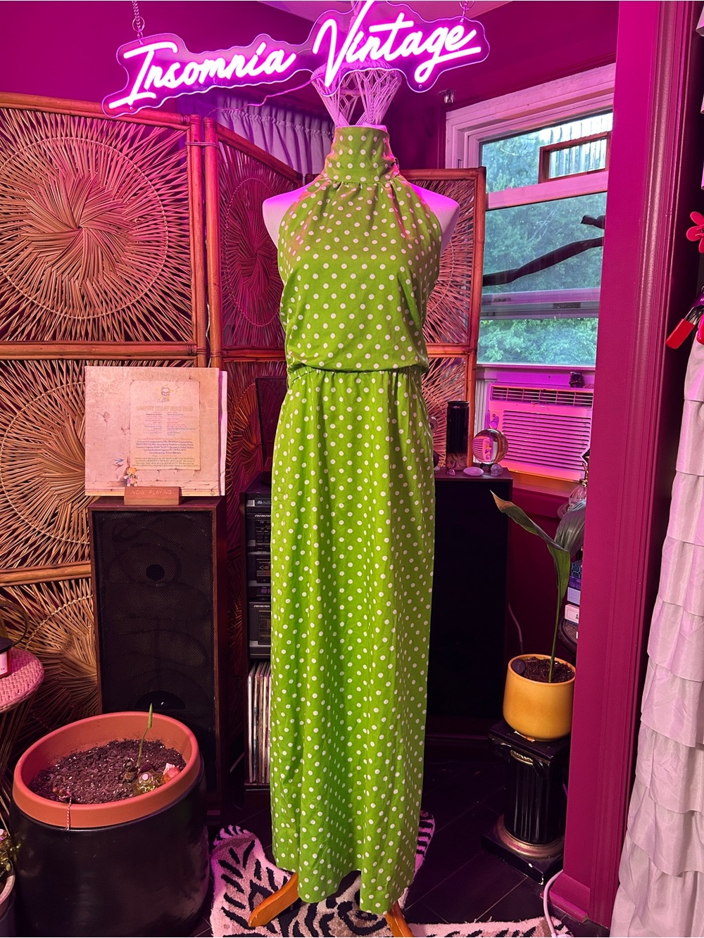 Jane Justin for Don Sophisticates 1960s Green Polka Dot Halter Maxi Dress